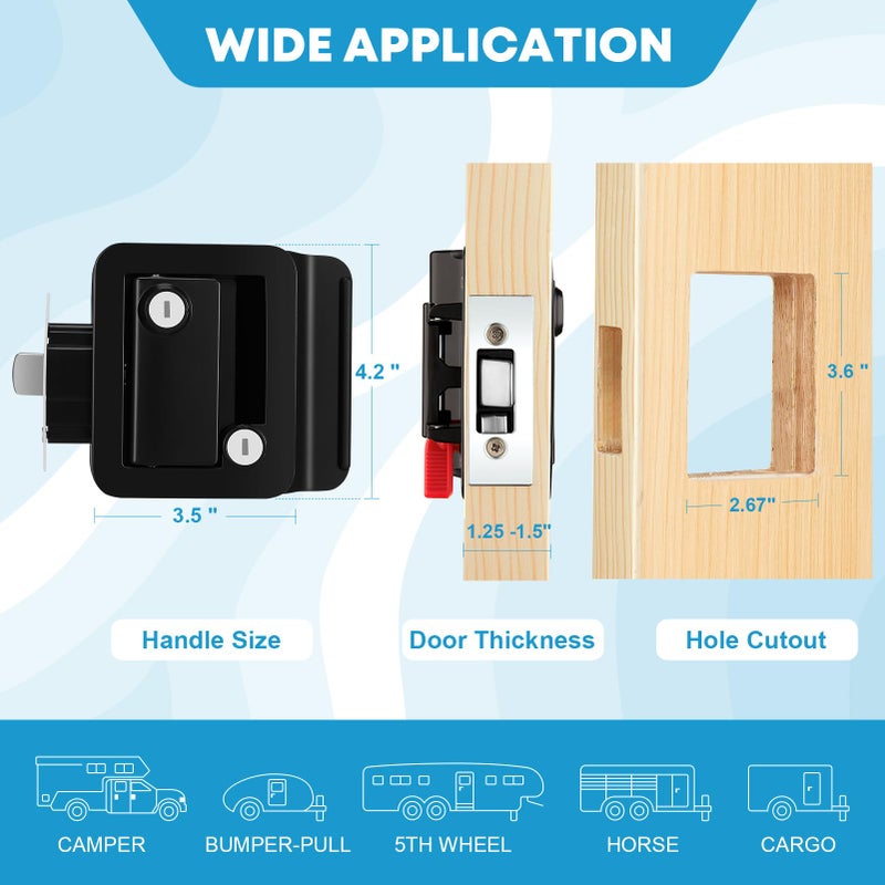 Kohree Upgraded RV Door Lock Replacement with Paddle Deadbolt, 100% Zinc Alloy, Camper Door Handle Latch, RV Enclosed Travel Trailer Entry Door Lock with Keys for Camper Horse Trailer Cargo, Black - Image 4
